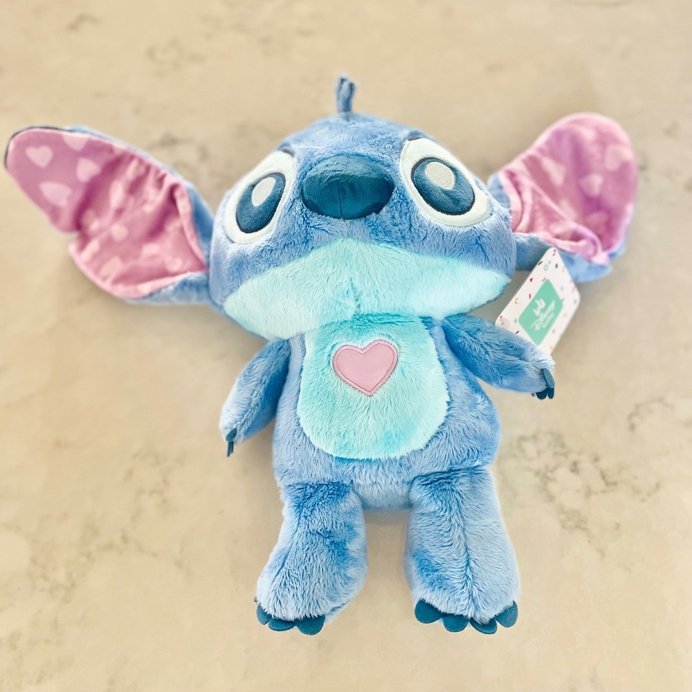 Disney Stitch Valentine Plush 12.5" Heart Applique Crinkle Feet Blue Kids Toy